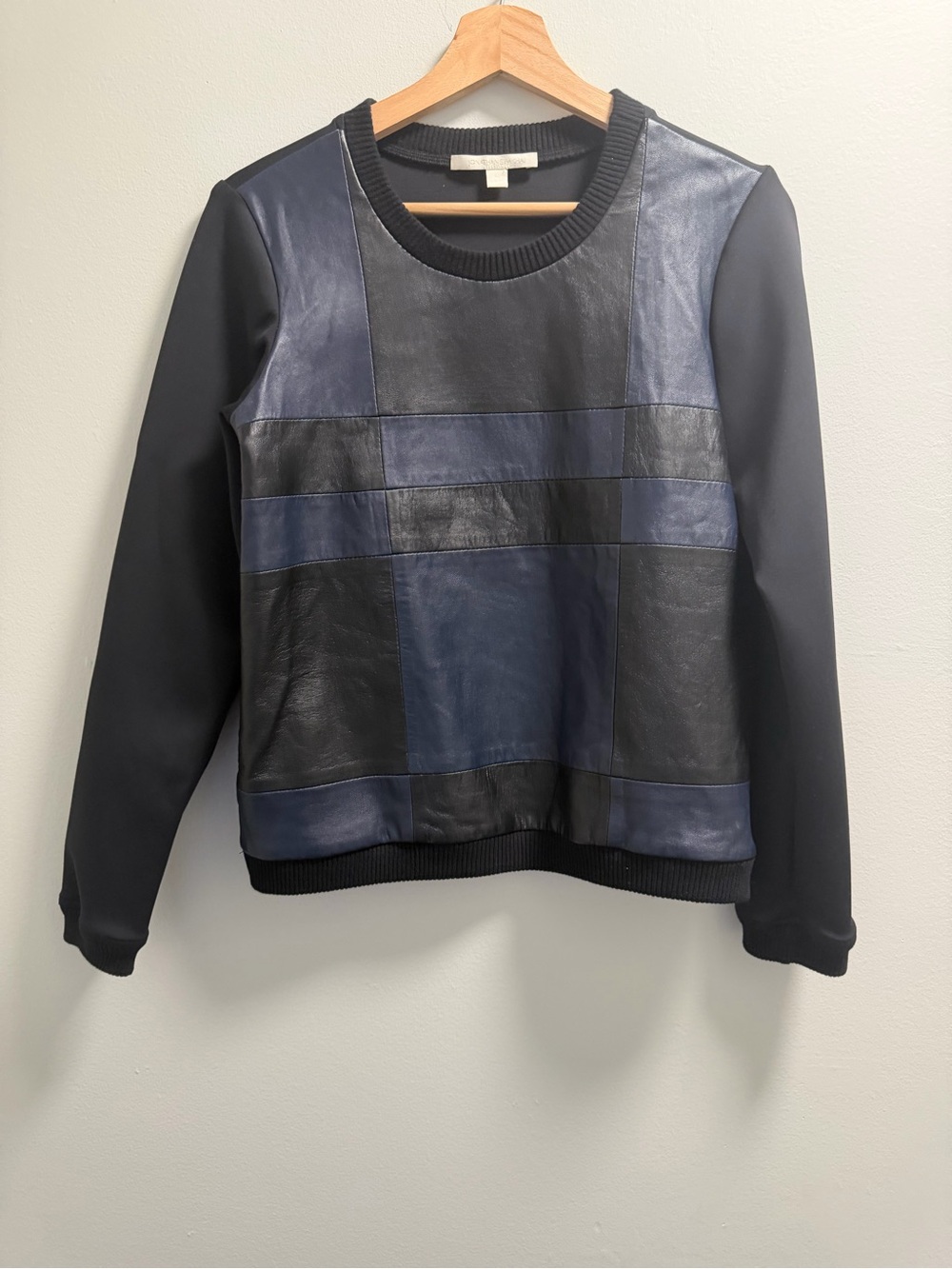 JONATHAN SIMKHAI LEATHER FRONT SWEATSHIRT
